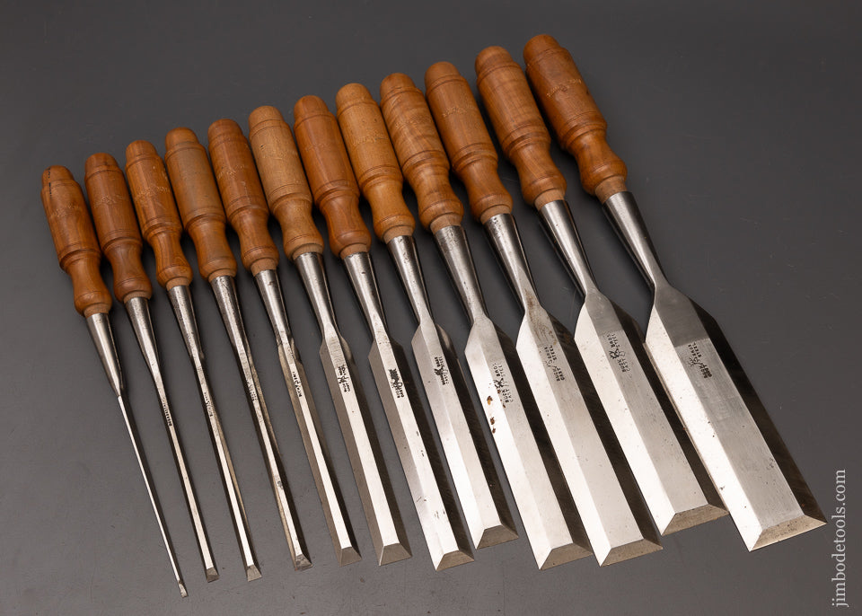 New Old Stock Complete Set of 12 BUCK BROS. Bevel Edge Socket Firmer Chisels - 111889