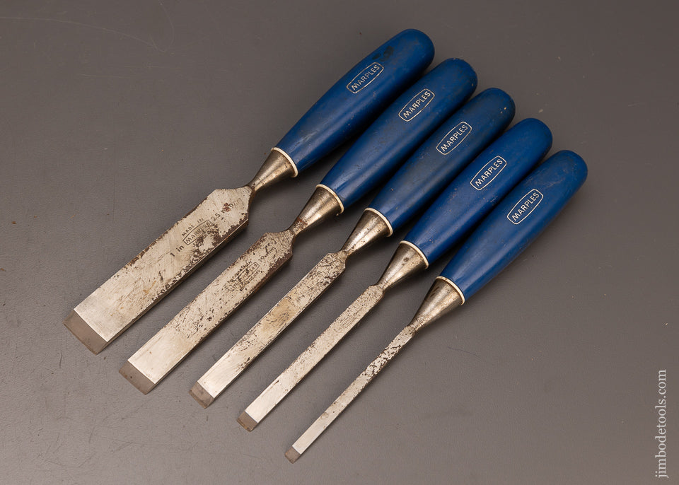 Fine Set of 5 MARPLES BLUE CHIP Bevel Edge Chisels - 112752