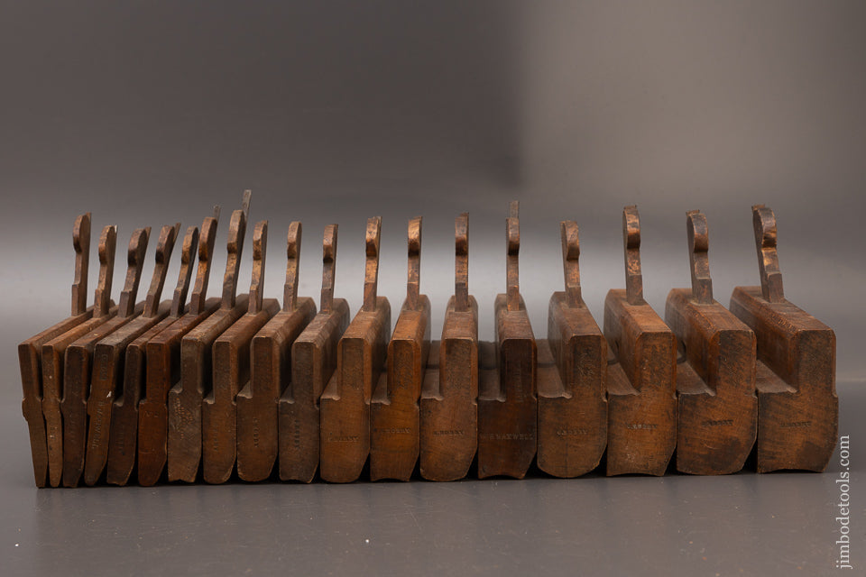 Skewed Set of 18 Hollow & Round Moulding Planes by KIRK & ASTLING NOTTINGHAM 1883-91 - 112811