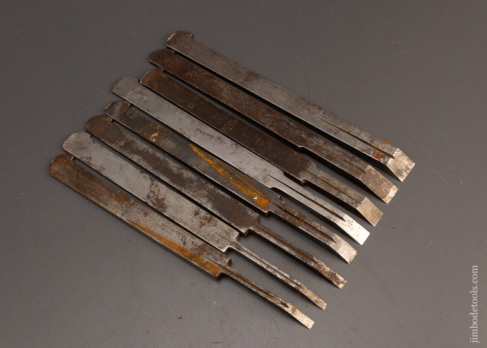 Complete Set of 8 Plow Plane Irons by W. BUTCHER - 112862