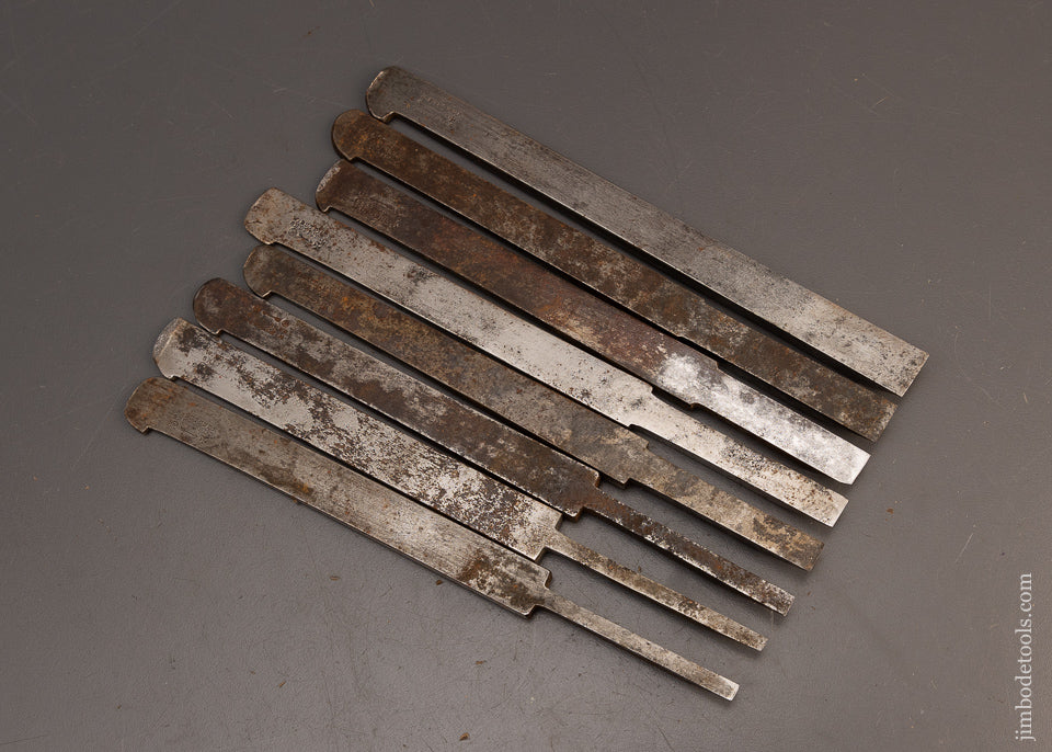 Complete Set of 8 Plow Plane Irons by W. BUTCHER - 112862