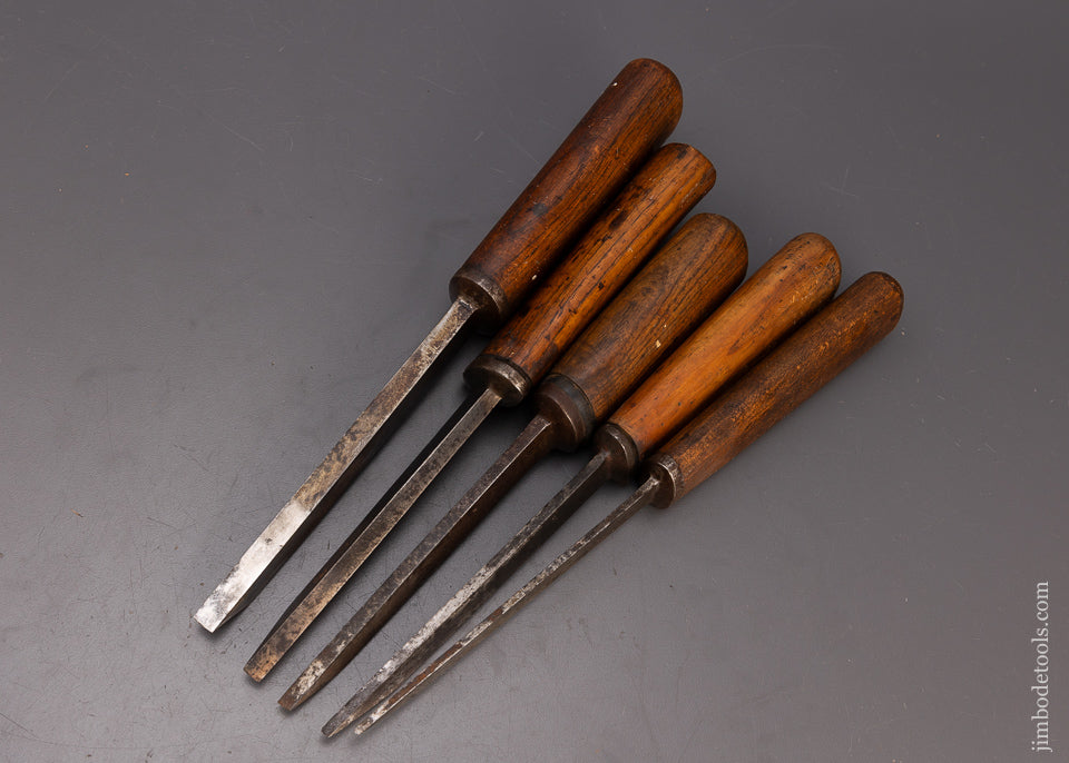 Fine Set of 5 Pig Sticker Mortise Chisels ISAAC GREAVES - 112881