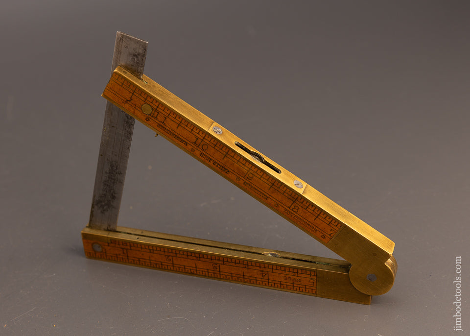 Fine 1858 Patent STEPHENS & CO. Boxwood & Brass Combination Level, Bevel, Inclinometer Rule etc. - 113178