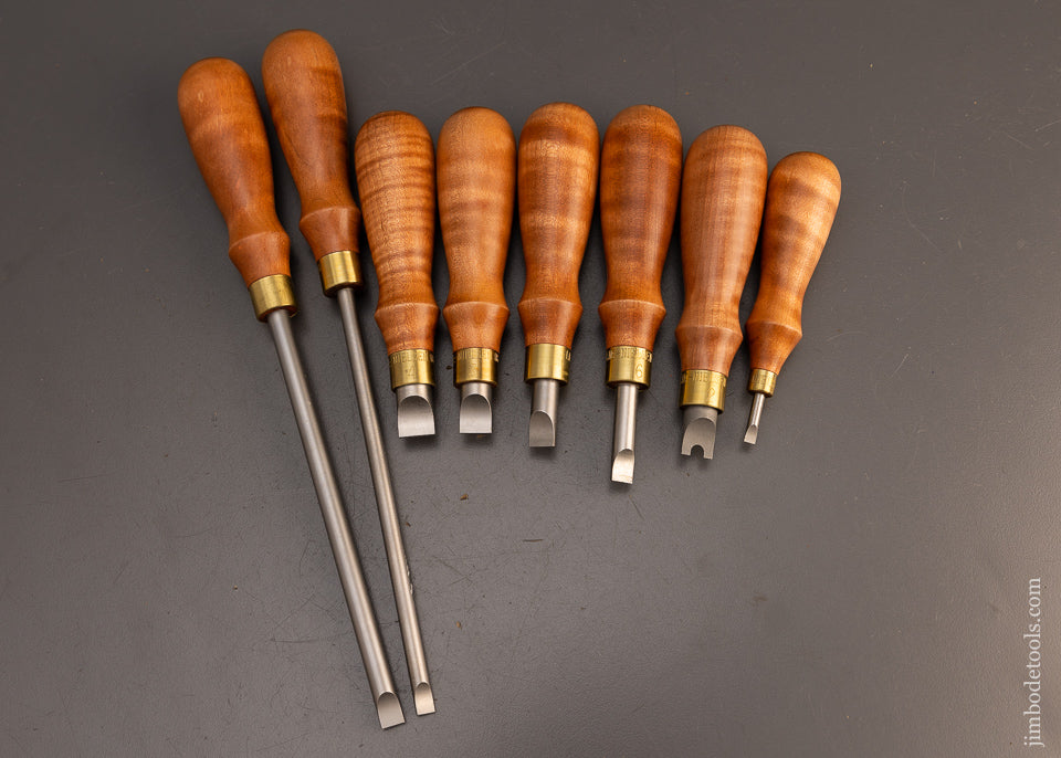 Mint Set of 8 LIE NIELSEN Screwdrivers with Tiger Maple Handles - 113282