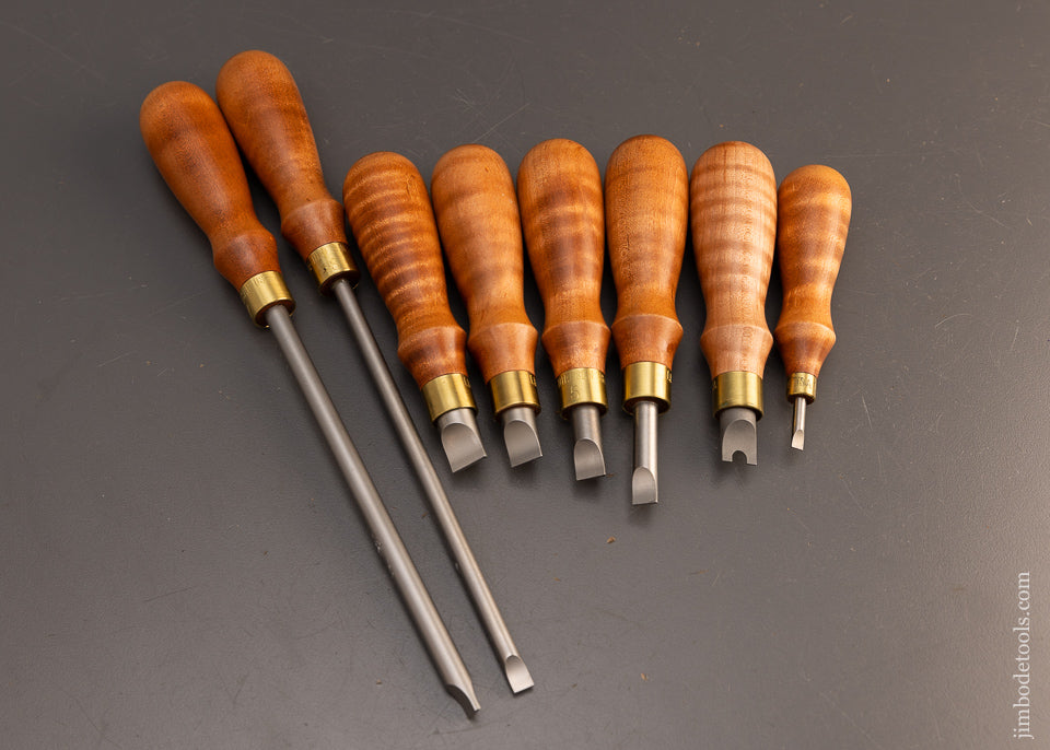 Mint Set of 8 LIE NIELSEN Screwdrivers with Tiger Maple Handles - 113282