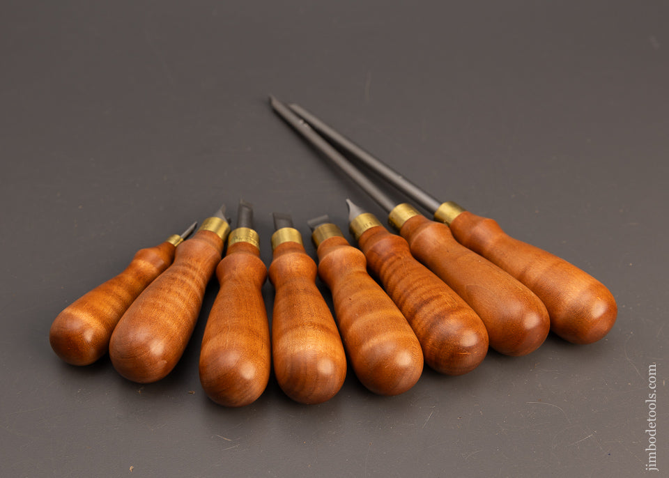 Mint Set of 8 LIE NIELSEN Screwdrivers with Tiger Maple Handles - 113282