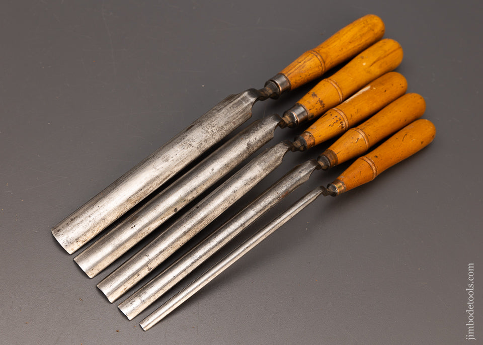 Sweet Set of 5 BUCK BROS. Crank Neck Paring Gouges - 113361