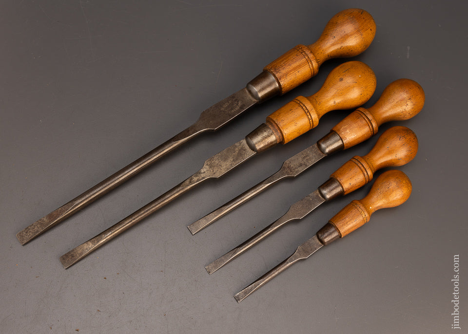 Awesome Vintage Set of 5 Cabinet Maker’s Screwdrivers by W.H. CLAY - 113399