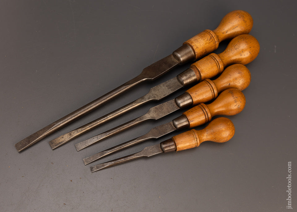 Awesome Vintage Set of 5 Cabinet Maker’s Screwdrivers by W.H. CLAY - 113399