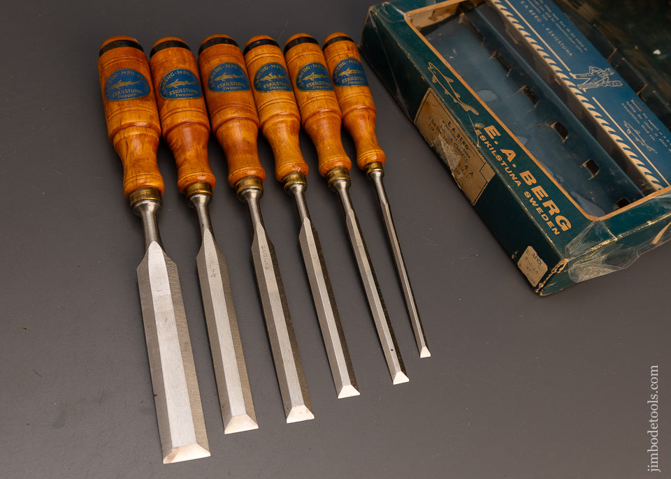 Mint Set of 6 E.A. BERG ESKILSTUNA Tang Firmer Chisels - 113459