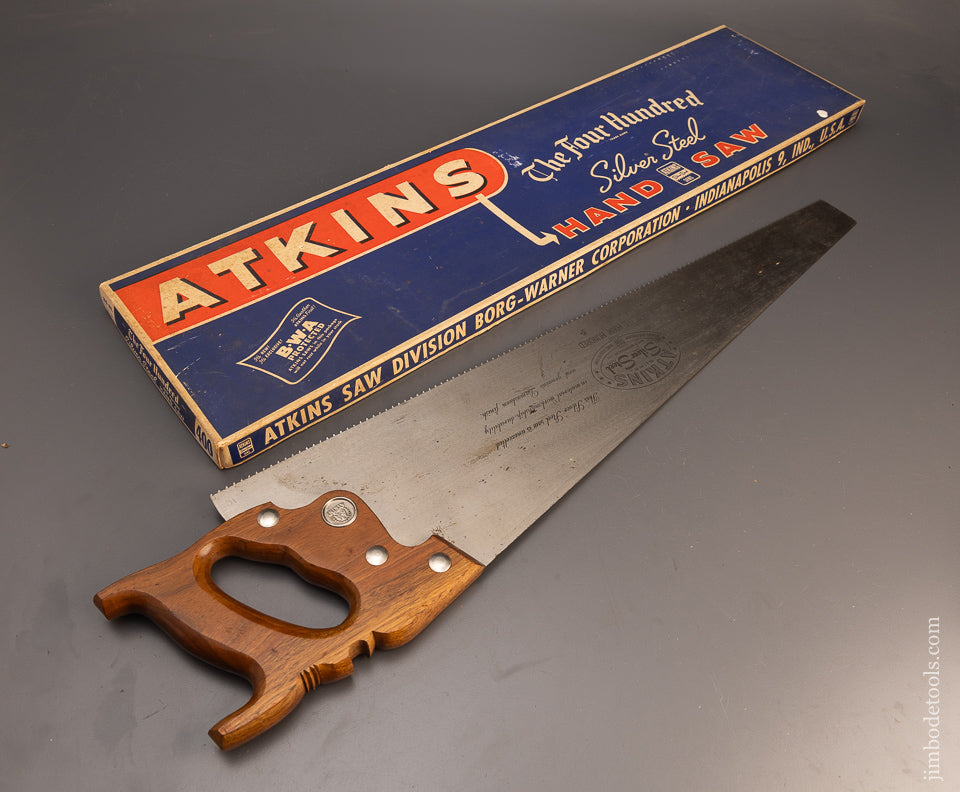 Vintage ATKINS No. 400 Rosewood Handled Hand Saw Mint in Box - 113920