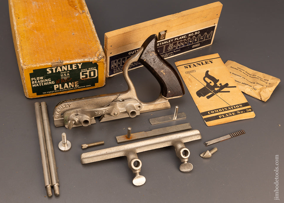 Near Mint USA Model STANLEY No. 50 Combination Plow Plane 100% Complete - 114306