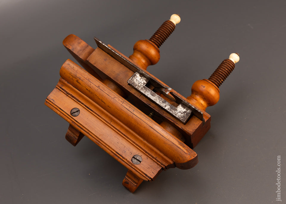 Gorgeous Solid Boxwood Ivory Tipped Screw Arm Plow Plane by OWASCO TOOL CO. Ca. 1875-93 - 114342