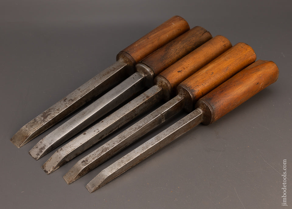 Massive Set of 5 Pig Sticker Mortise Chisels by H.G. LONG & CO. SHEFFIELD - 114692