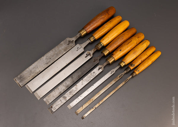 Amazing Set of 8 MARPLES Boxwood Handled Paring Chisels - 114884