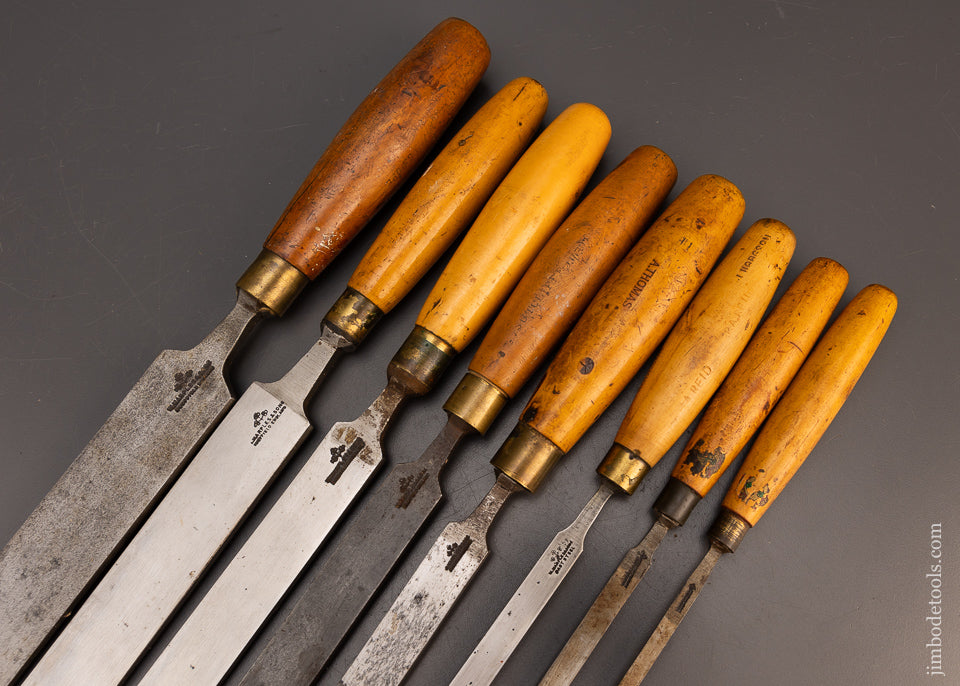 Amazing Set of 8 MARPLES Boxwood Handled Paring Chisels - 114884