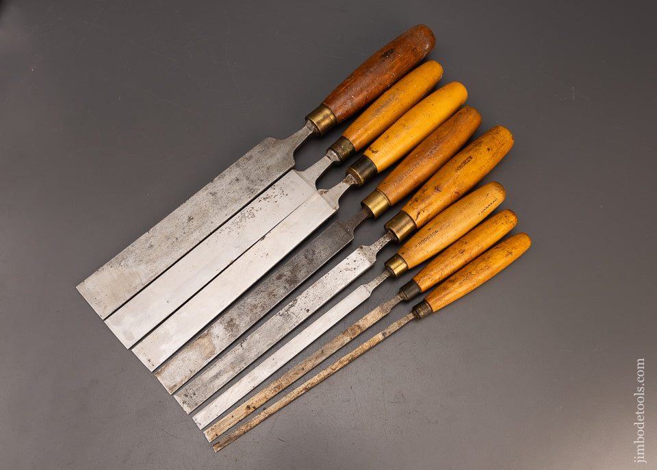 Amazing Set of 8 MARPLES Boxwood Handled Paring Chisels - 114884