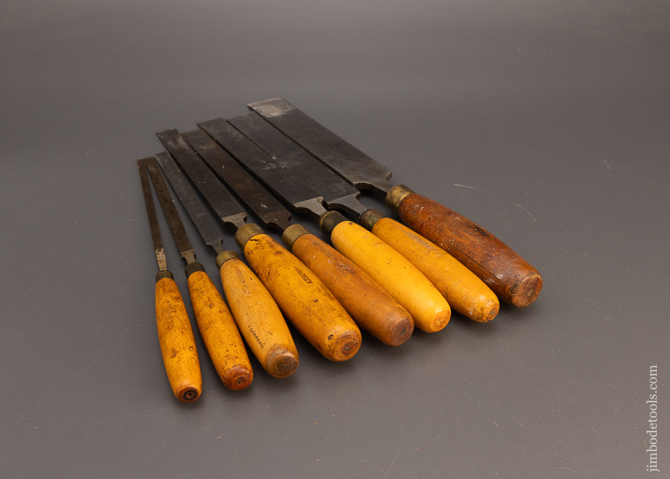 Amazing Set of 8 MARPLES Boxwood Handled Paring Chisels - 114884