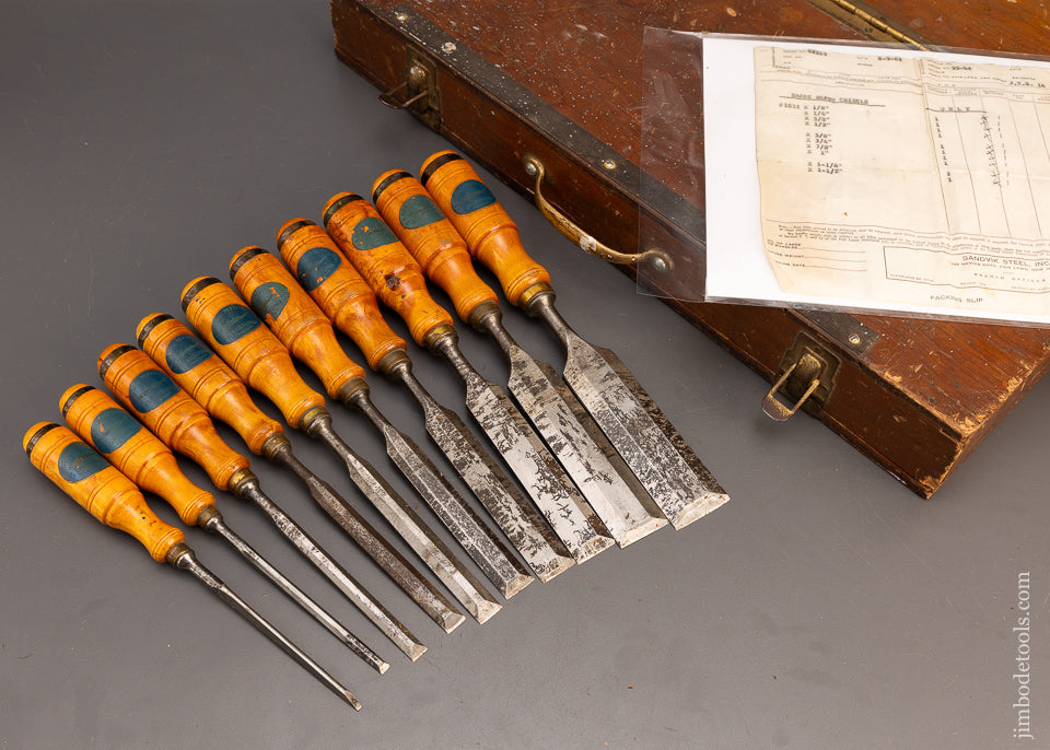 Fine Boxed Set of 10 E.A. BERG ESKILSTUNA Tang Firmer Chisels - 115114