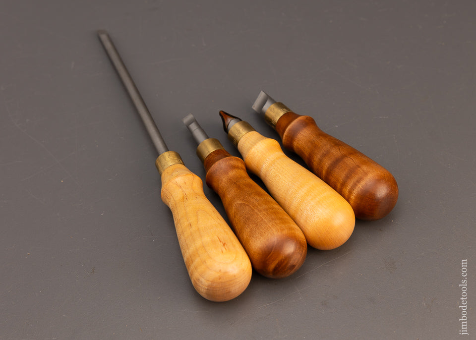 Set of 4 LIE NIELSEN Screwdrivers with Discontinued Tiger Maple Handles - 115147