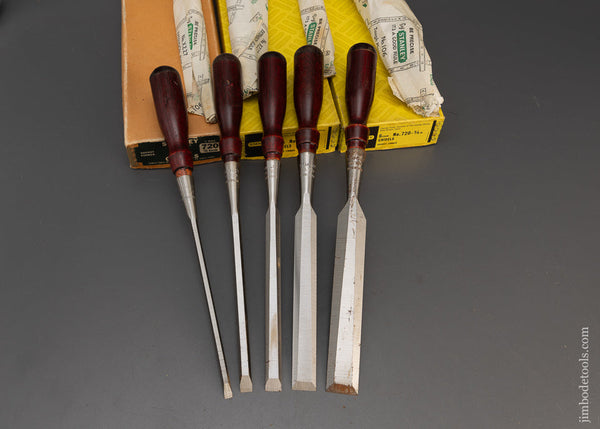 Mint in Box New Old Stock Set of 5 STANLEY No. 720 Socket Firmer Chisels - 115244