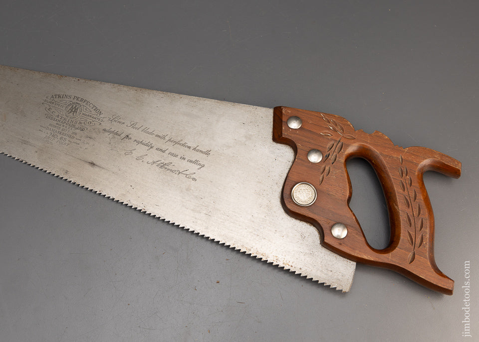 Near Mint Rosewood Handled ATKINS No. 65 Rip Hand Saw - 115279