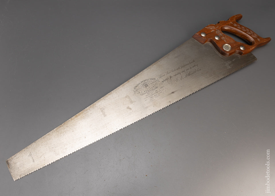 Near Mint Rosewood Handled ATKINS No. 65 Rip Hand Saw - 115279