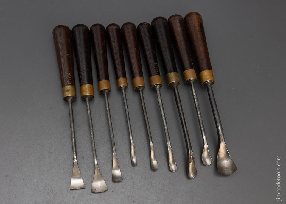 Gorgeous Set of 9 S.J. ADDIS Spoon Gouges Carving Chisels - 115435