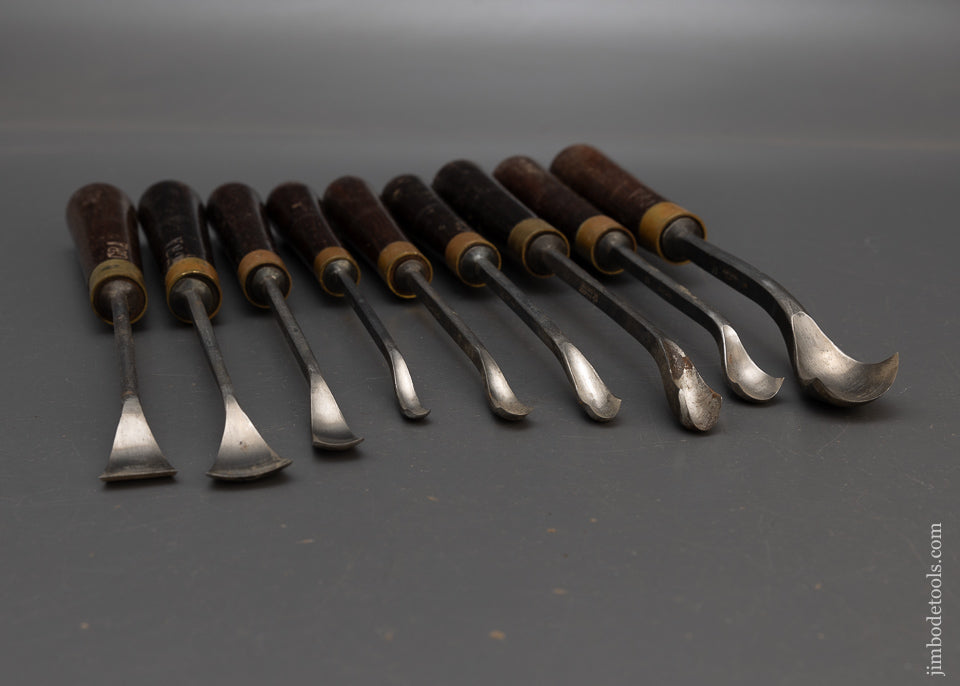 Gorgeous Set of 9 S.J. ADDIS Spoon Gouges Carving Chisels - 115435