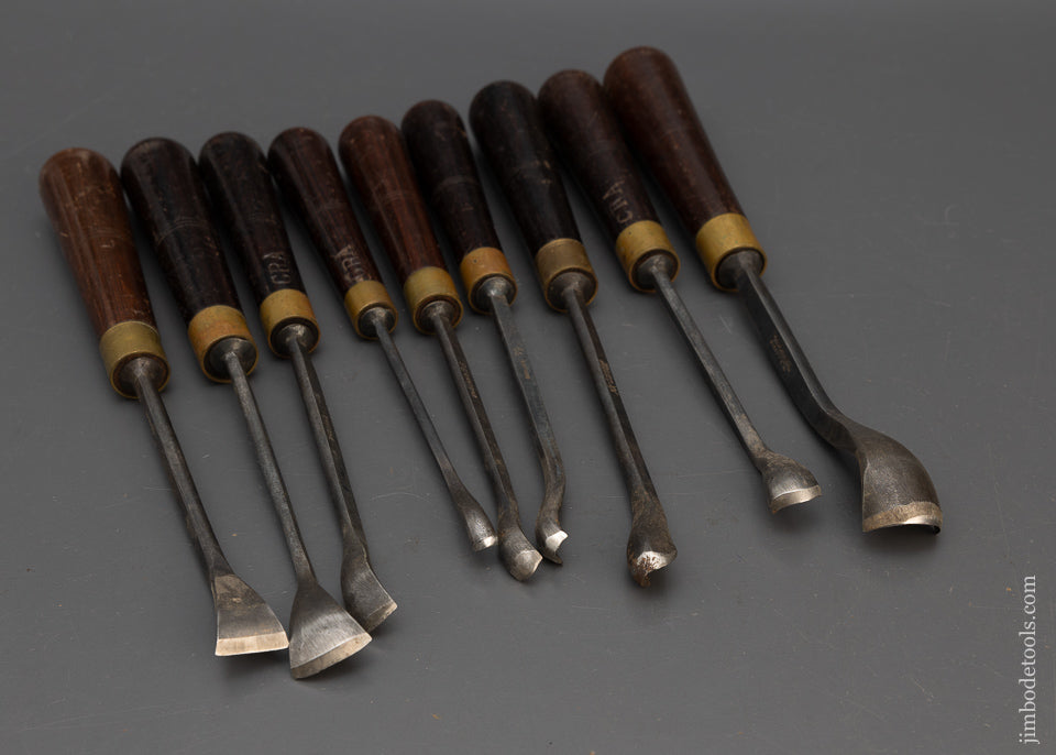 Gorgeous Set of 9 S.J. ADDIS Spoon Gouges Carving Chisels - 115435