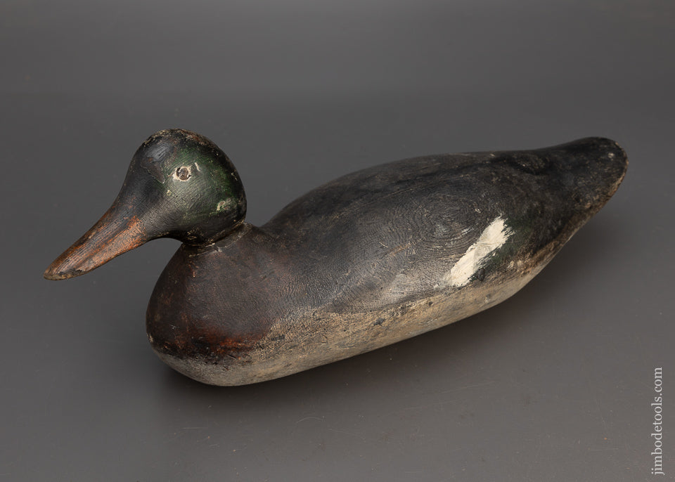 16 Inch Carved Wooden Duck Decoy Signed H.R.S. - 115478