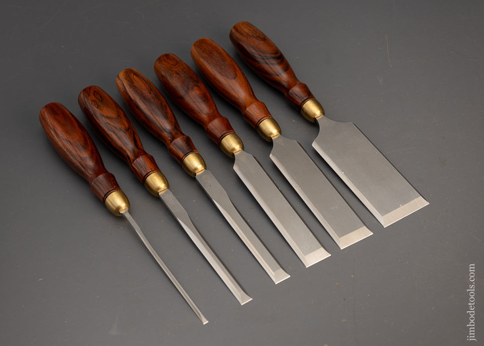 Discontinued & Mint BLUE SPRUCE TOOL WORKS Set of 6 Cocobolo Dovetail Chisels - 115636