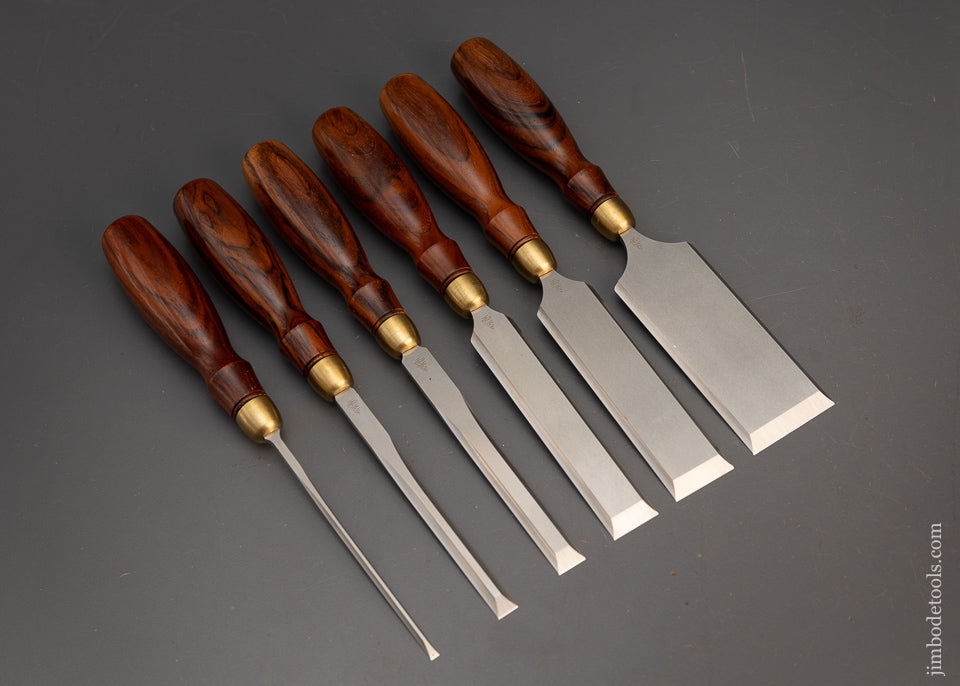 Discontinued & Mint BLUE SPRUCE TOOL WORKS Set of 6 Cocobolo Dovetail Chisels - 115636