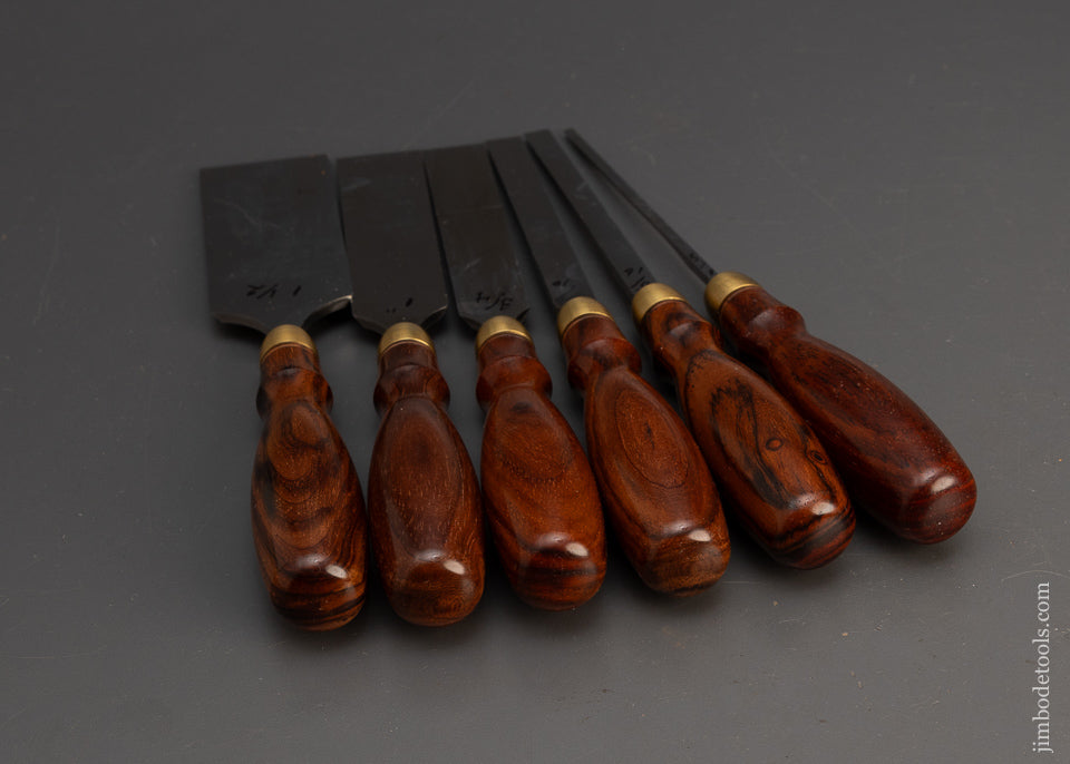 Discontinued & Mint BLUE SPRUCE TOOL WORKS Set of 6 Cocobolo Dovetail Chisels - 115636