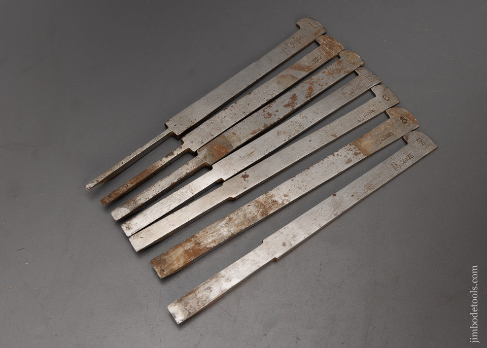 Fine Set of 7 I. SORBY Plow Plane Irons - 115638