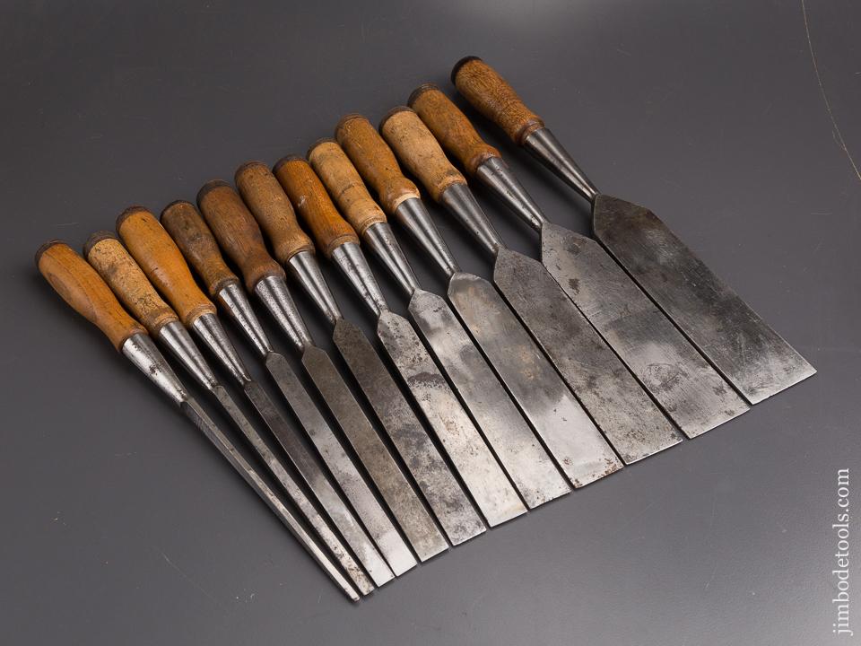 Complete Fine Set of 12 PS&W No. 1 Socket Firmer Chisels in Original W ...