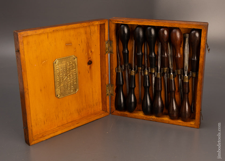 Stunning Rosewood & Ebony Handled Set of MARPLES Carving Chisels (12) in Original Box - EXCELSIOR 114630