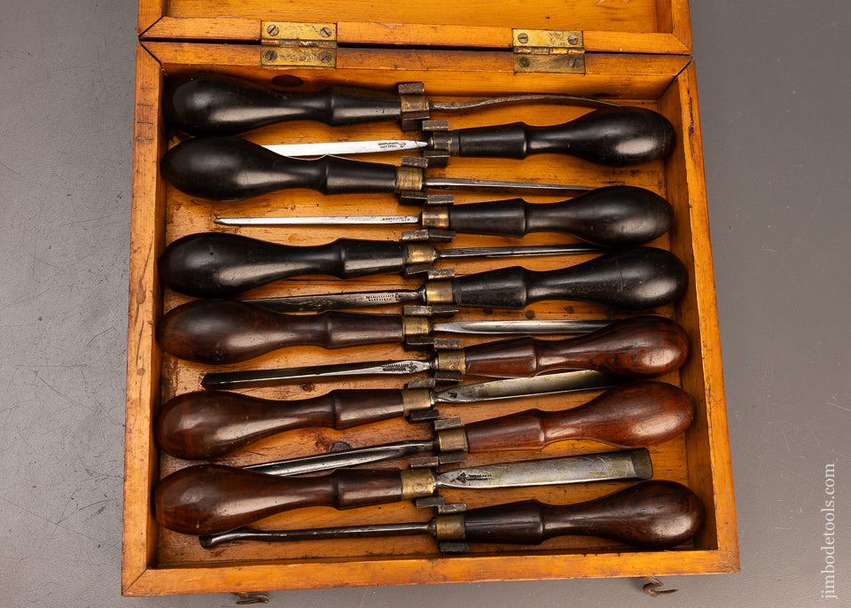 Stunning Rosewood & Ebony Handled Set of MARPLES Carving Chisels (12) in Original Box - EXCELSIOR 114630