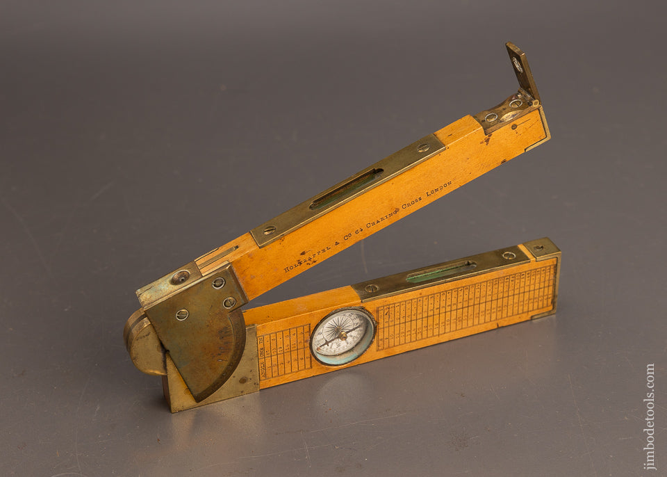 Rare HOLTZAPFFEL Boxwood & Brass Combination Tool Rule & Clinometer - EXCELSIOR 114985