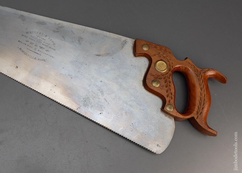 Spectacular New Old Stock Unused WHITNEY & SNOW (Richardson) No. 8 Spring Steel Hand Saw - EXCELSIOR 115494