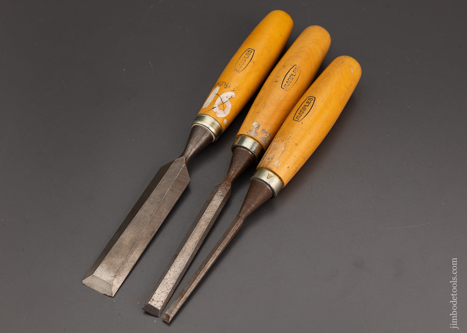 Graduated Set of 3 MARPLES Boxwood Handled Bevel Edge Firmer Chisels - 102230