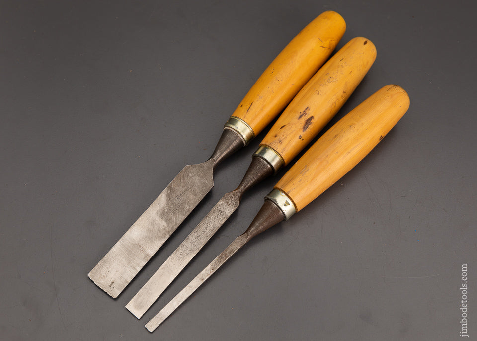 Graduated Set of 3 MARPLES Boxwood Handled Bevel Edge Firmer Chisels - 102230