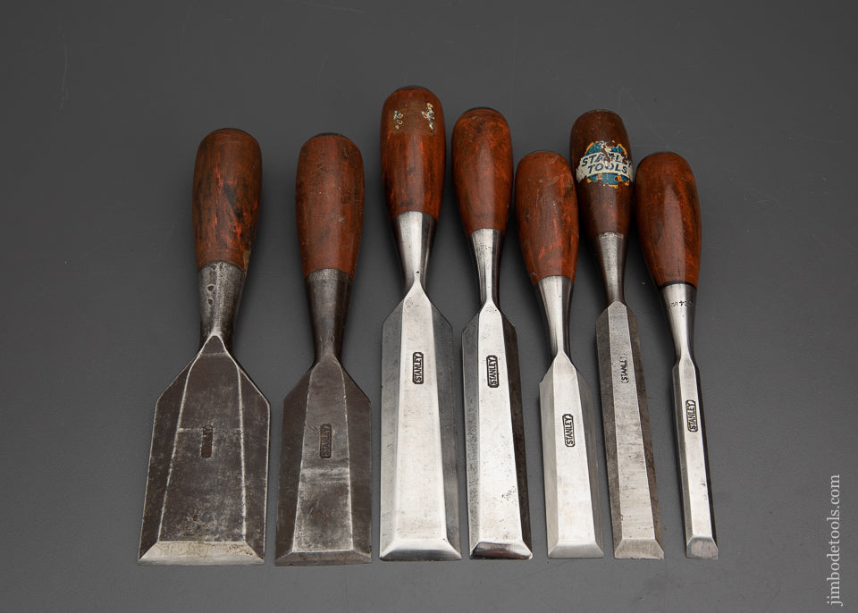 Very Rare Graduated Set of STANLEY No. 1004 Composite Wood Grain Handle EVERLASTING Chisel Set - 102262