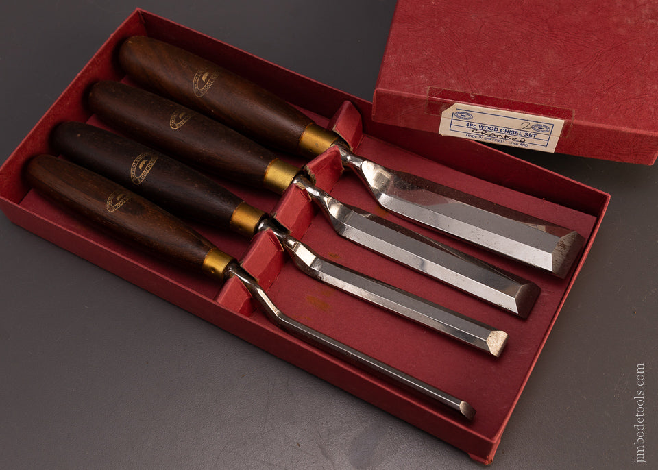 4 Piece Wood Cranked Chisel Set Near Mint in Box Rosewood CROWN - 107539