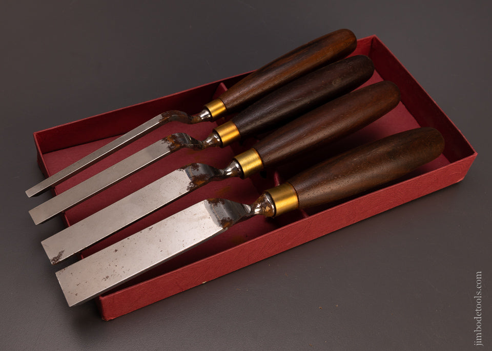 4 Piece Wood Cranked Chisel Set Near Mint in Box Rosewood CROWN - 107539