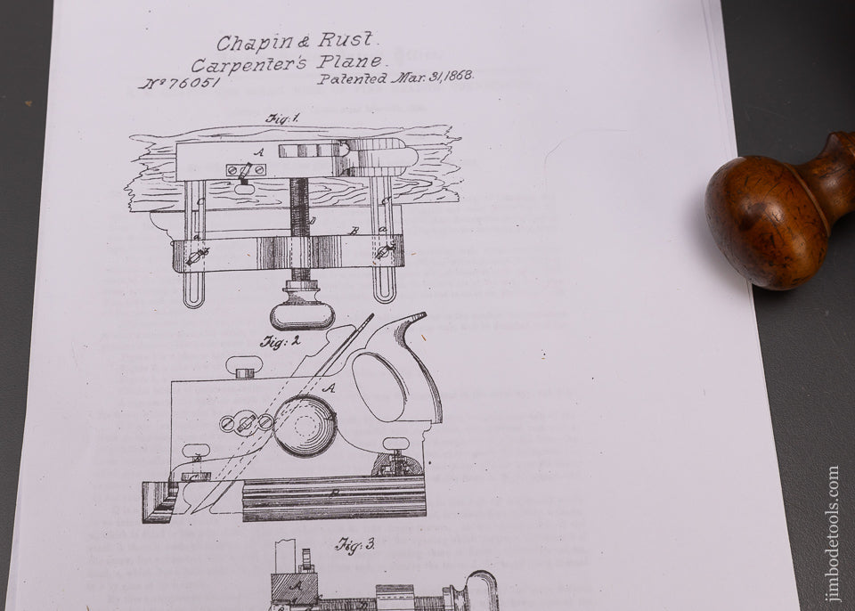 Excellent & Rare CHAPIN & RUST PATENT 3 Arm Plow Plane Ca. 1868 - 108550