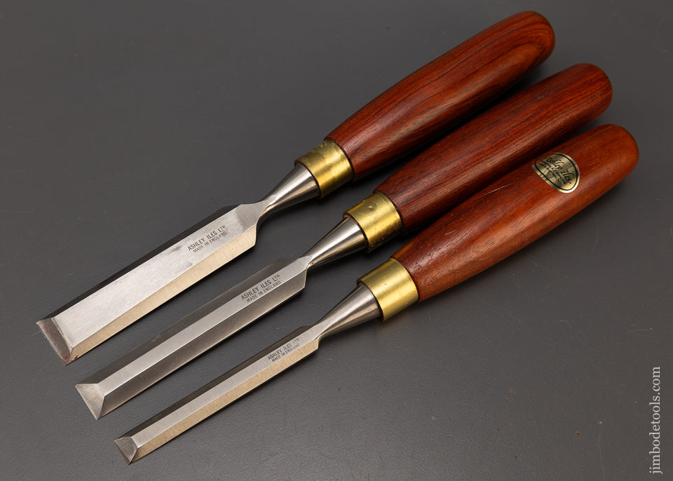 3 Mint ASHLEY ILES Rosewood Handle Bevel Edge Chisels - 109038