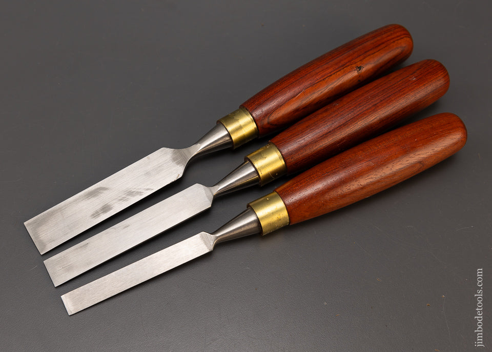 3 Mint ASHLEY ILES Rosewood Handle Bevel Edge Chisels - 109038