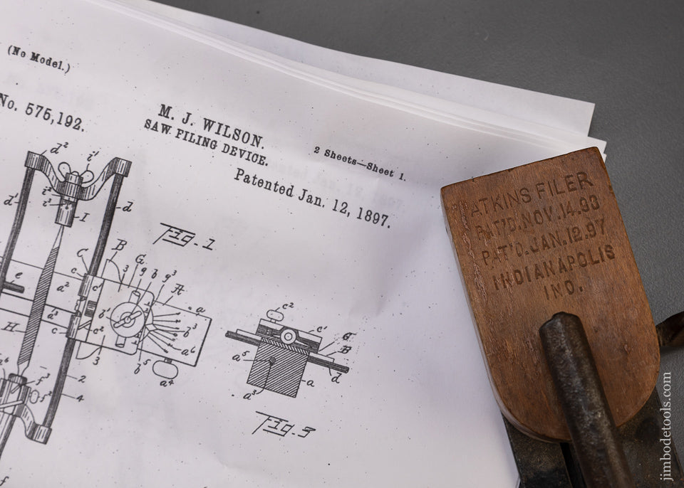 ATKINS Saw Filer with Full Box of SIMONDS Files Wilson Patent of 1897 - 109114
