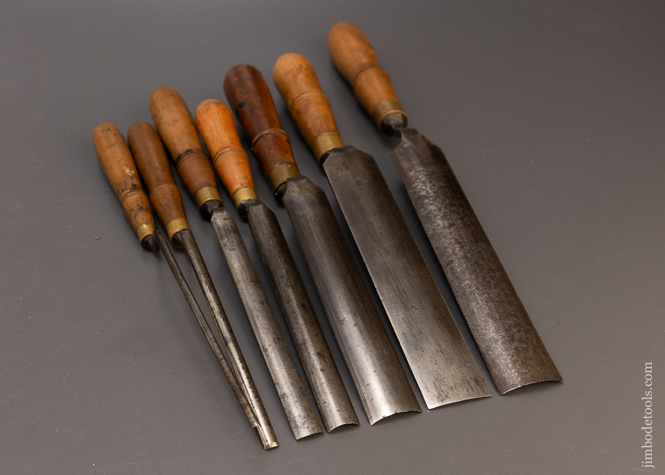 Fine Set of 7 Crank Neck Paring Gouges by BUCK BROS. - 109679